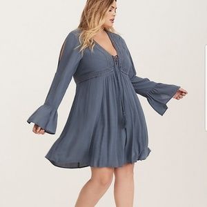 Gauze Lace Up Skater Dress